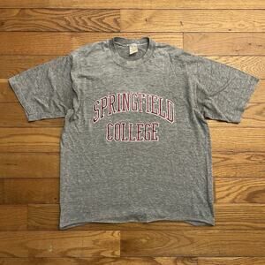 Vintage 80s Springfield College Cropped Cut Off Velva Sheen Tee Shirt Large
